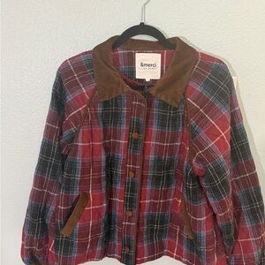 &merci Red Plaid Corduroy Collar Jacket